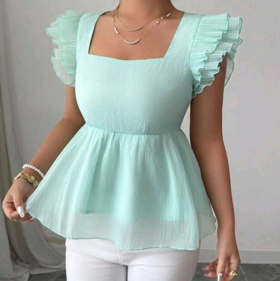Tops - Neck Cap Sleeve Splice Women's Blouse